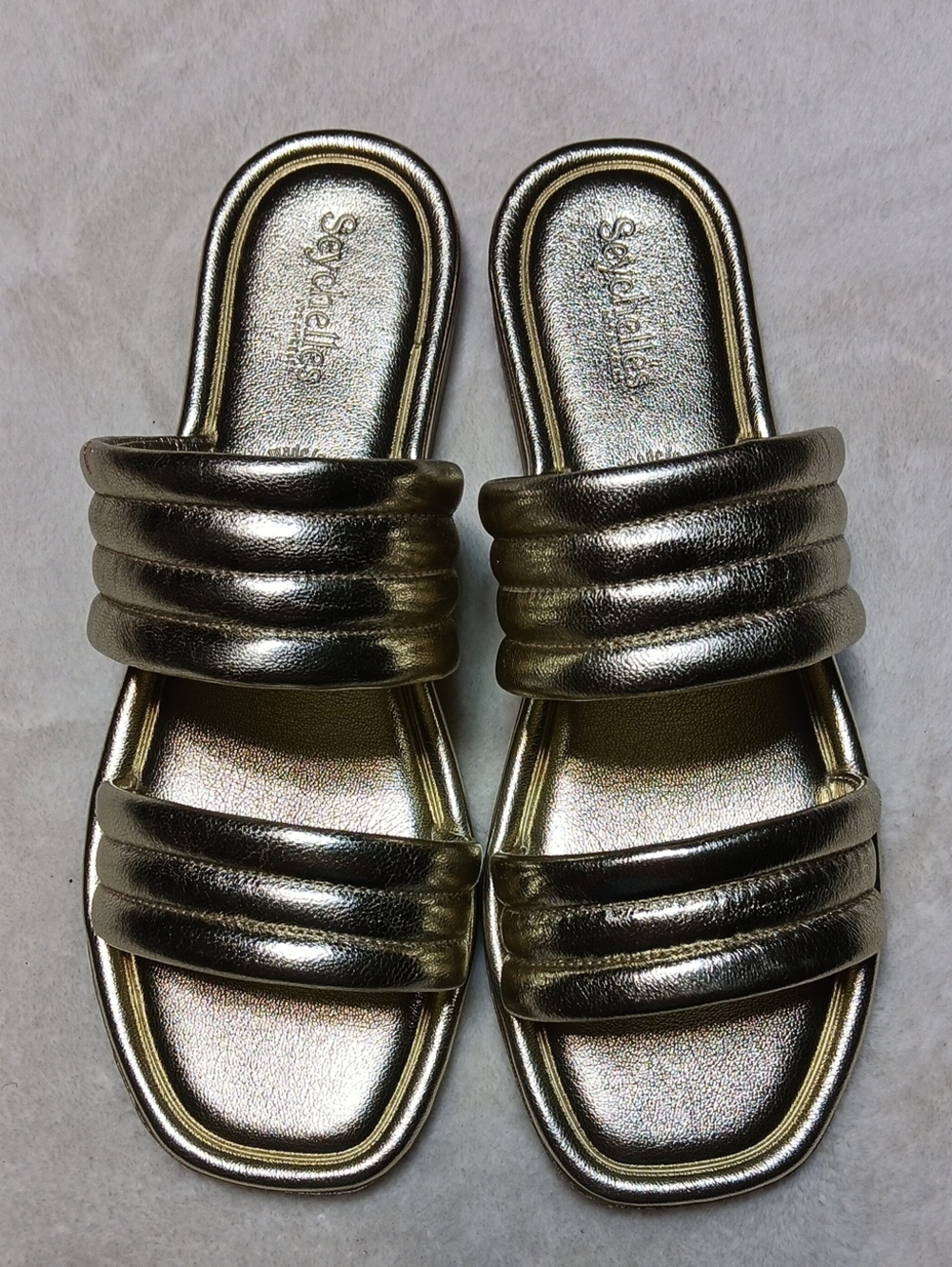 Seychelles Metallic Gold Padded Slide Sandals Size 10